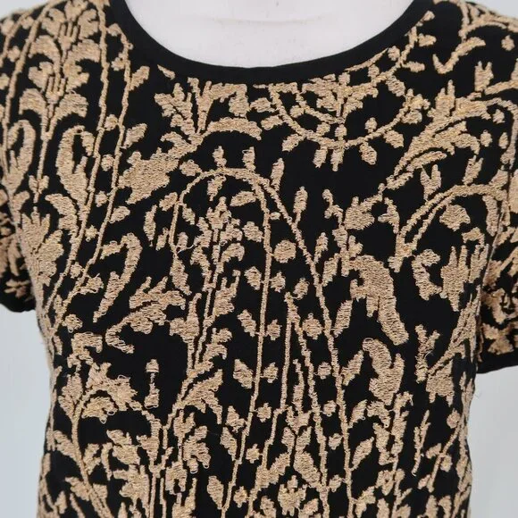 Joie Women's Short Sleeve Blouse Sparkly Gold and Black Size Small - Picture 2 of 8
